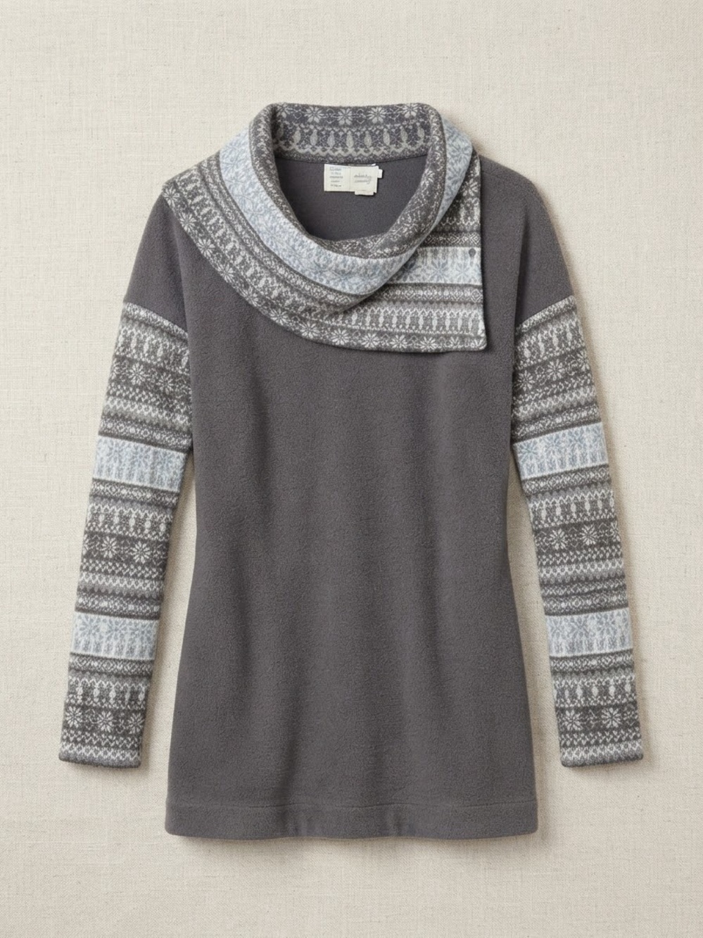 Anthropologie Gray Cowl-Neck Sweater with Fair Isle Accents